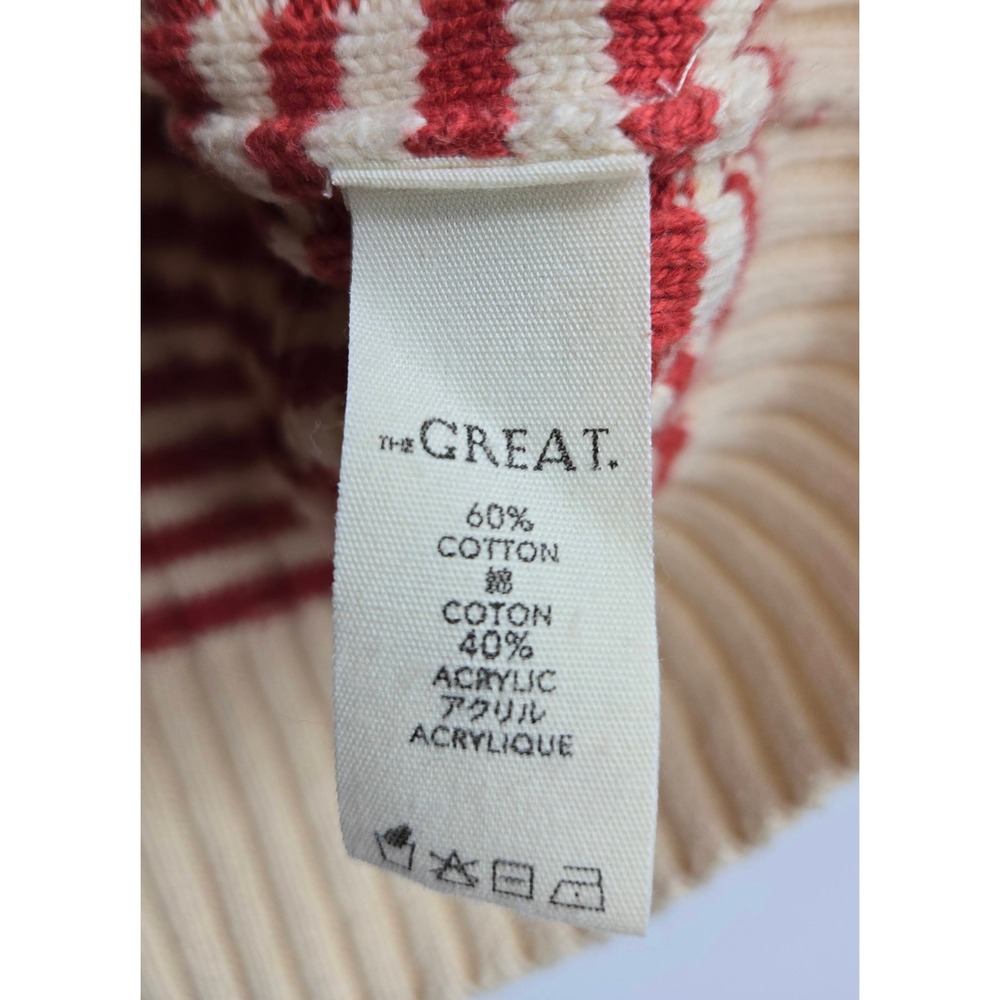 THE GREAT.‎ The Mini Striped Pullover Sweater Red Cream Ribbed Cotton Blend Sz 1 - Picture 8 of 14